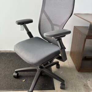 A used Allsteel Acuity ergonomic task chair featuring a breathable mesh back, an upholstered waterfall seat, adjustable lumbar support, and a sleek aluminum base with casters.